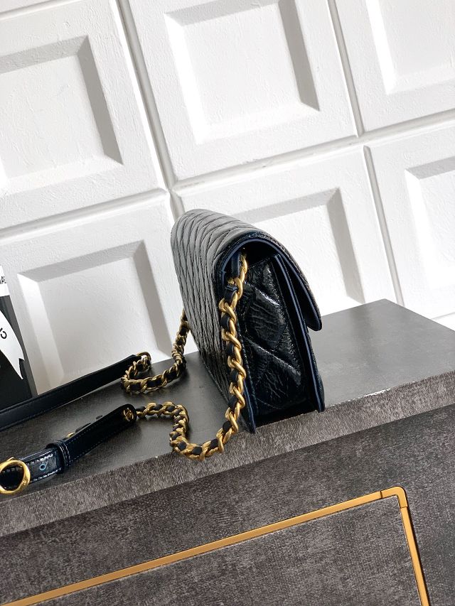 CC original shiny calfskin evening bag AS5642 dark blue