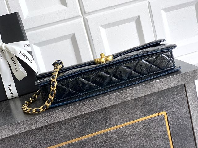 CC original shiny calfskin evening bag AS5642 dark blue