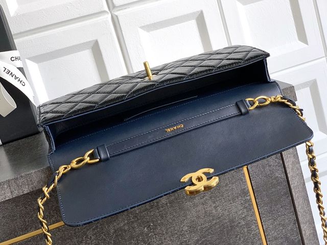 CC original shiny calfskin evening bag AS5642 dark blue