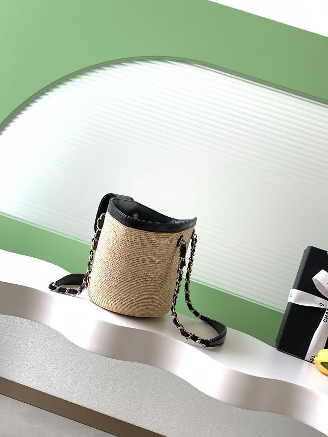 CC original straw small tote bag AS5951 beige&black