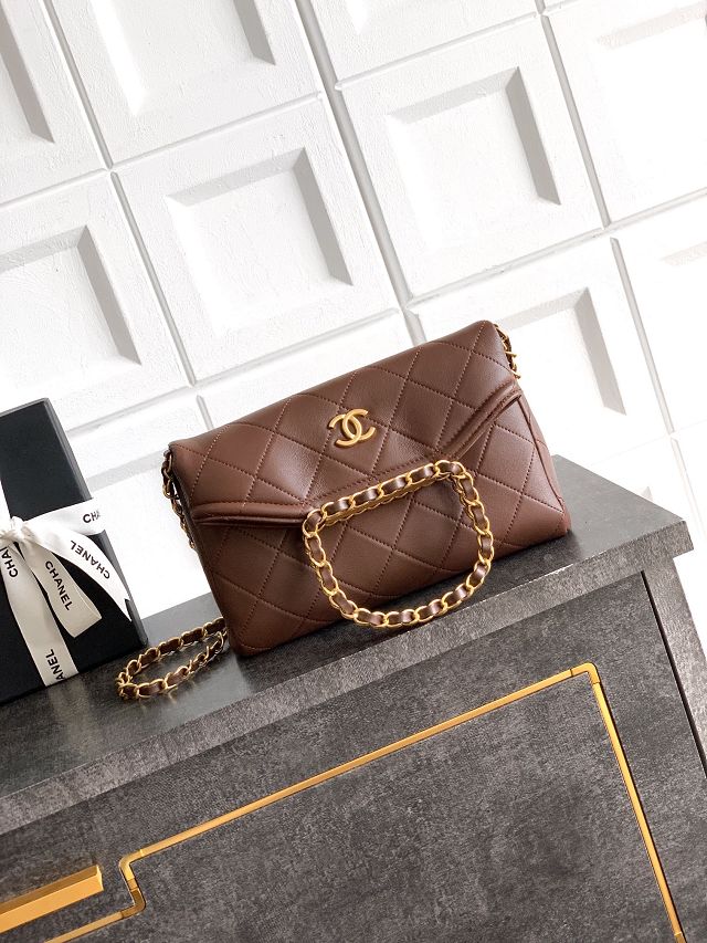 CC original calfskin small handbag AS5895 dark brown
