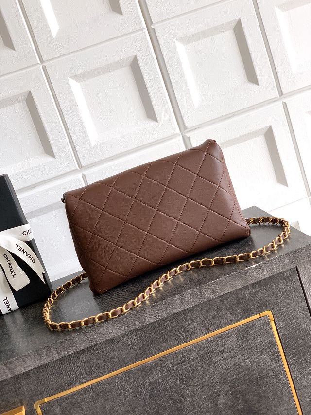 CC original calfskin small handbag AS5895 dark brown