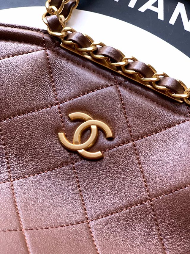 CC original calfskin small handbag AS5895 dark brown