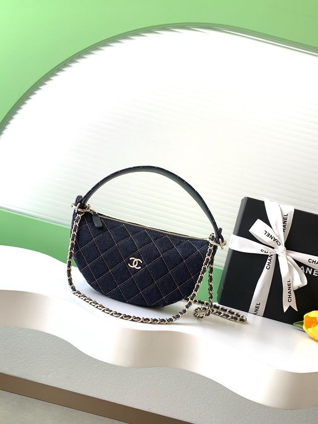 CC original denim clutch with chain AP5094 dark blue