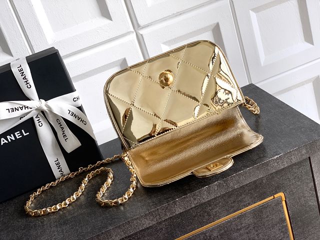 CC original patent calfskin small clutch AS5805 gold
