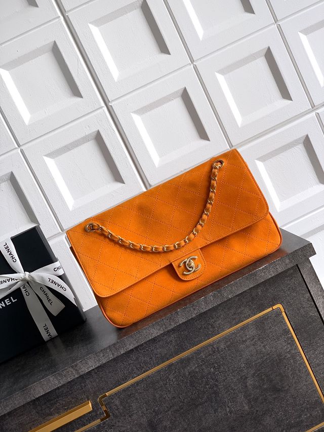 CC original suede calfskin maxi flap bag AS6281 orange