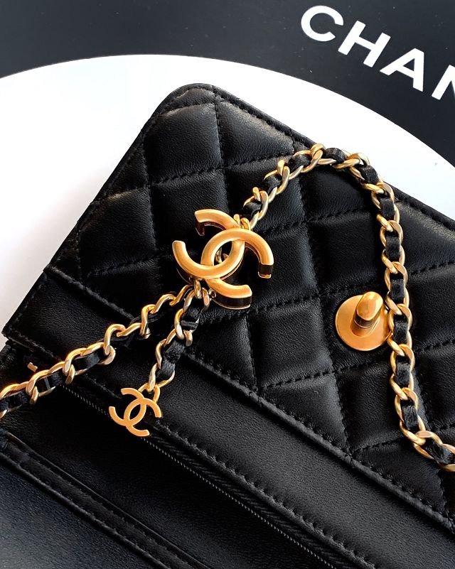 CC original lambskin wallet on chain AP3938 black