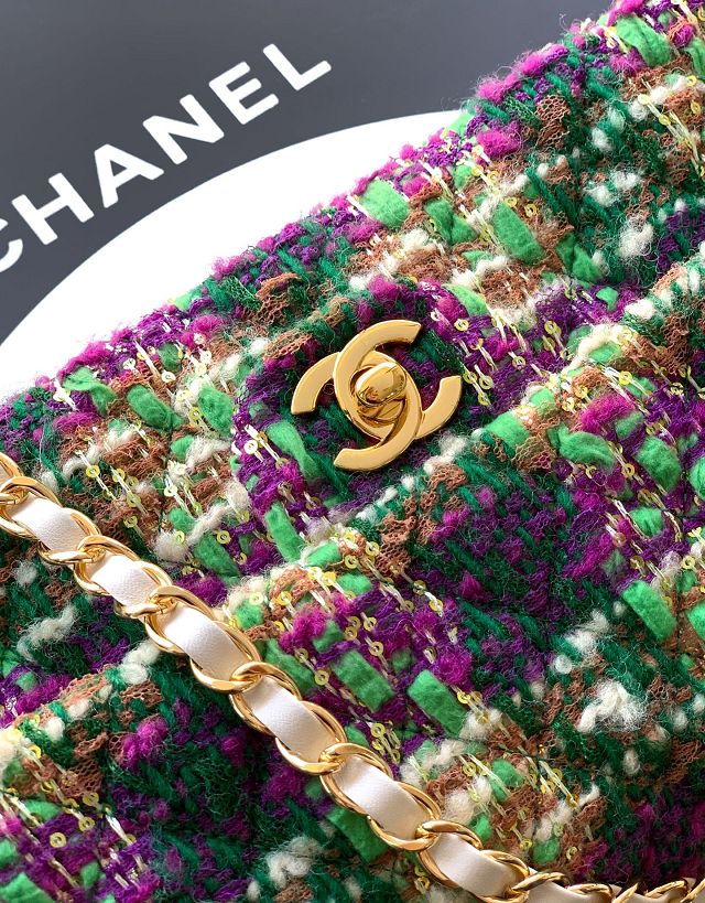 CC original tweed medium flap bag A01112 green