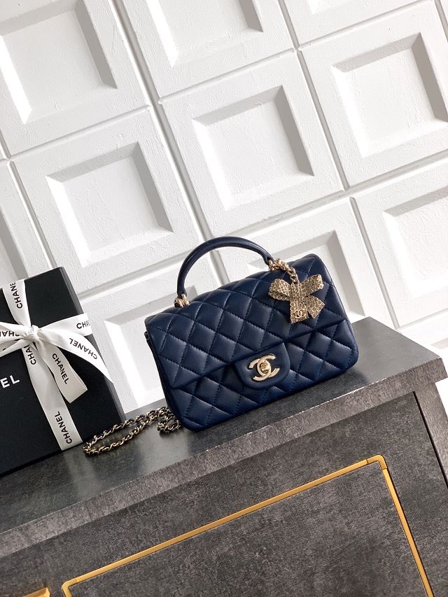CC original lambskin top handle flap bag AS1790 dark blue