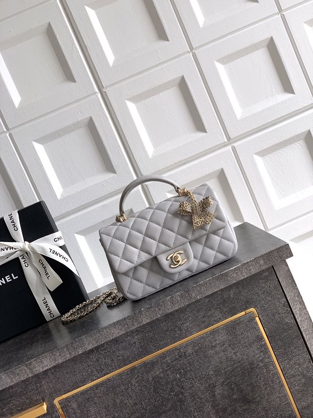 CC original lambskin top handle flap bag AS1790 grey