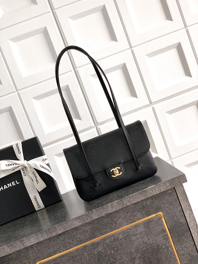 CC original grained calfskin small flap bag AS6130 black