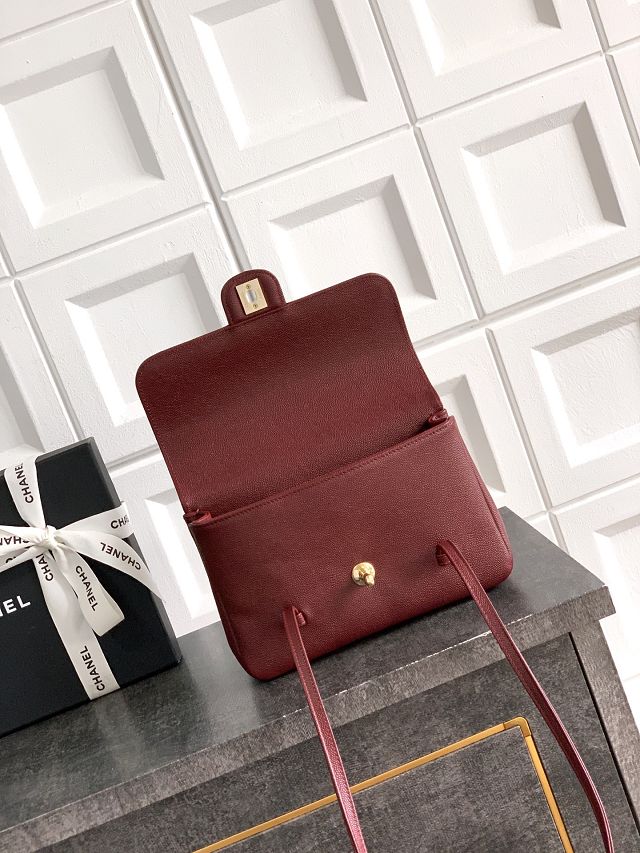 CC original grained calfskin small flap bag AS6130 bordeaux