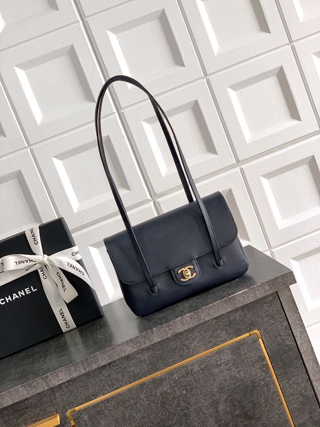 CC original grained calfskin small flap bag AS6130 dark blue