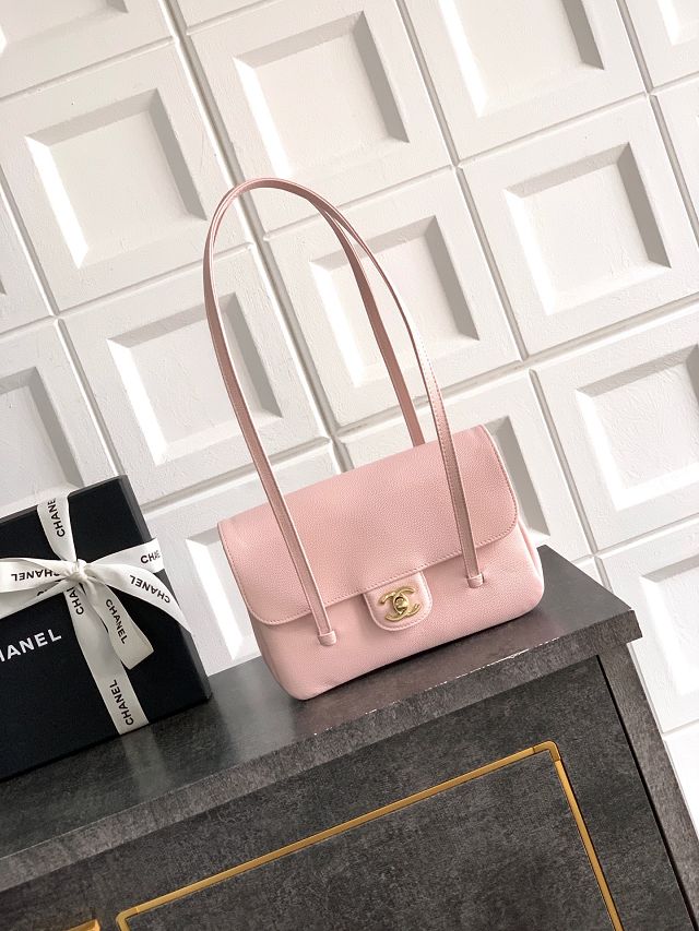 CC original grained calfskin small flap bag AS6130 pink