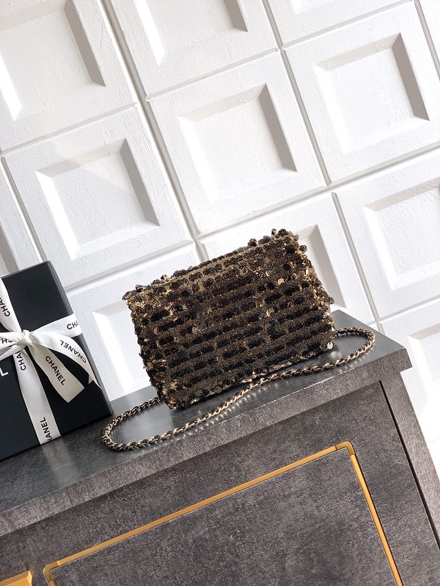 CC original sequins mini flap bag AS6171 black&gold