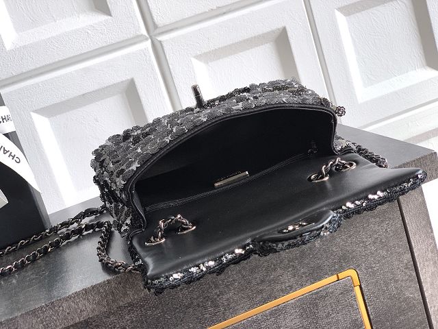 CC original sequins mini flap bag AS6171 black&silver
