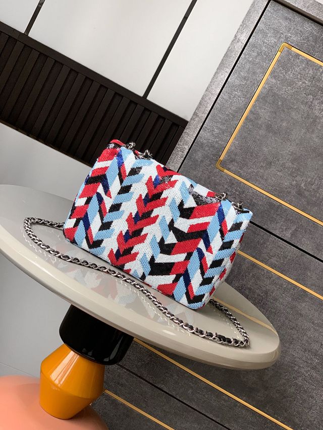 CC original sequins mini flap bag AS6171 blue&red&white
