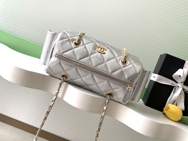 CC original grained calfskin medium bowling bag AS5792 silver