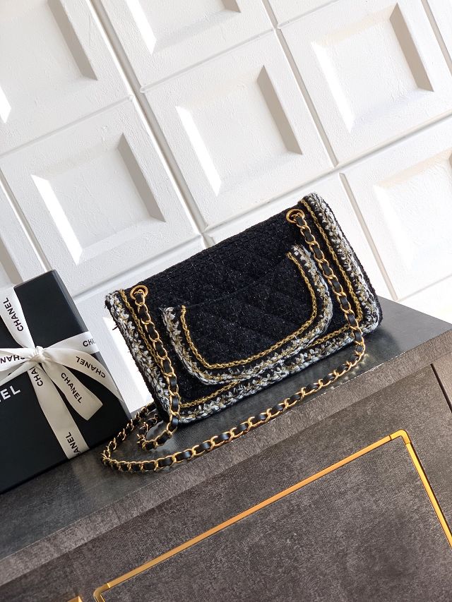 CC original tweed medium flap bag A01112 black