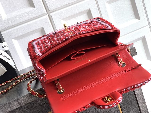 CC original tweed small flap bag A01113 red