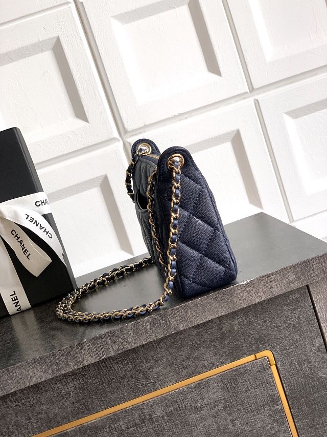 CC original grained calfskin clutch with chain AP4704 dark blue
