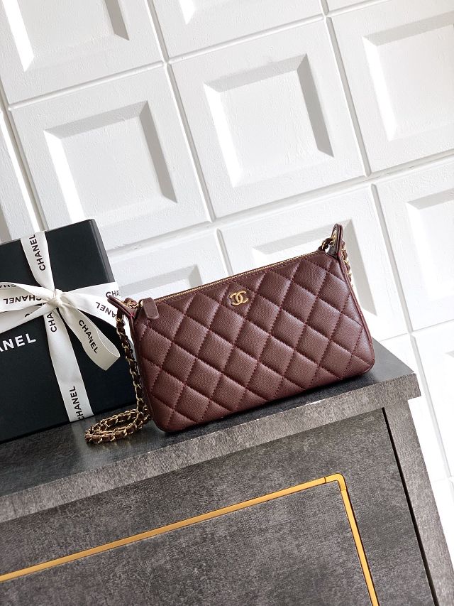 CC original grained calfskin clutch with chain AP4704 dark brown