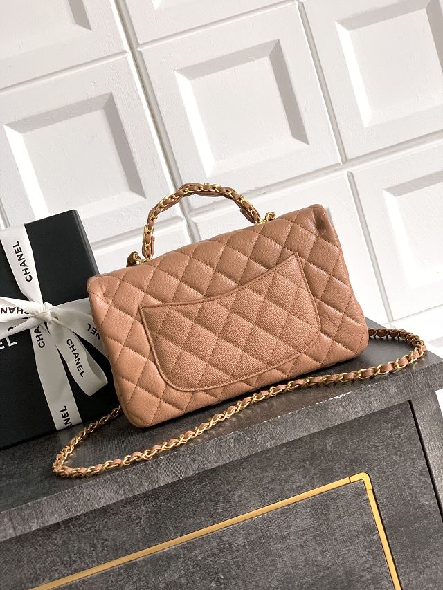 CC original grained calfskin top handle flap bag AS5702 caramel