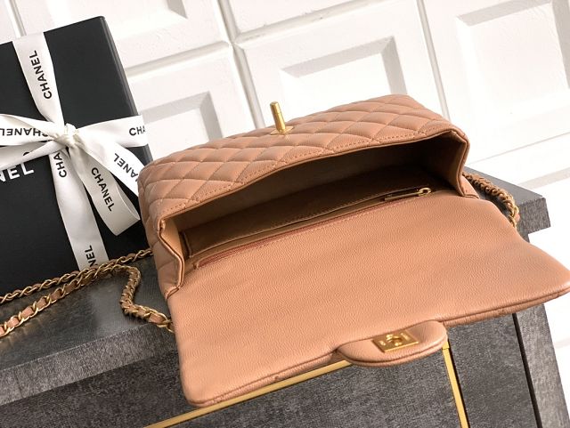 CC original grained calfskin top handle flap bag AS5702 caramel