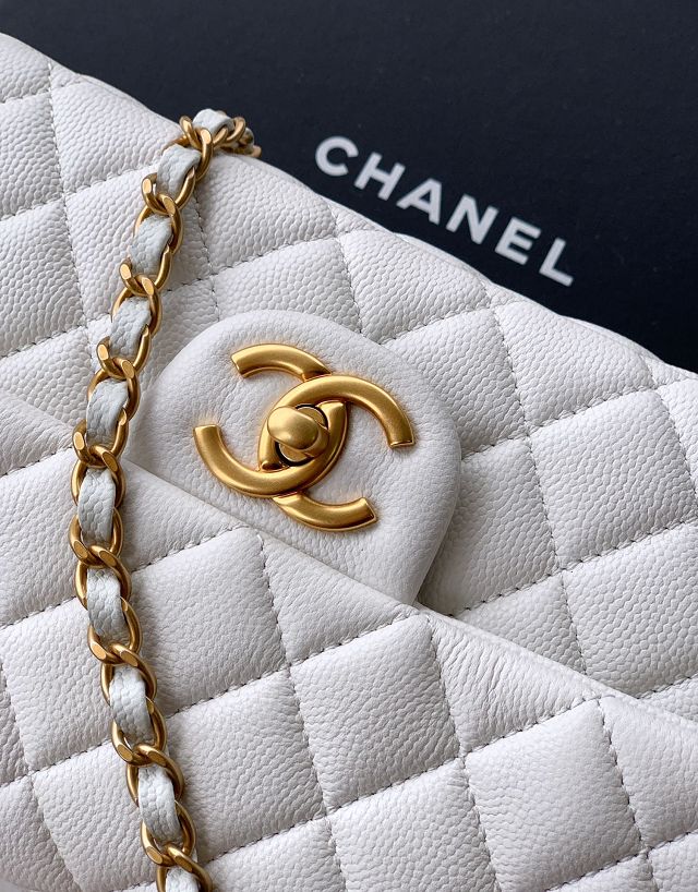 CC original grained calfskin top handle flap bag AS5702 white