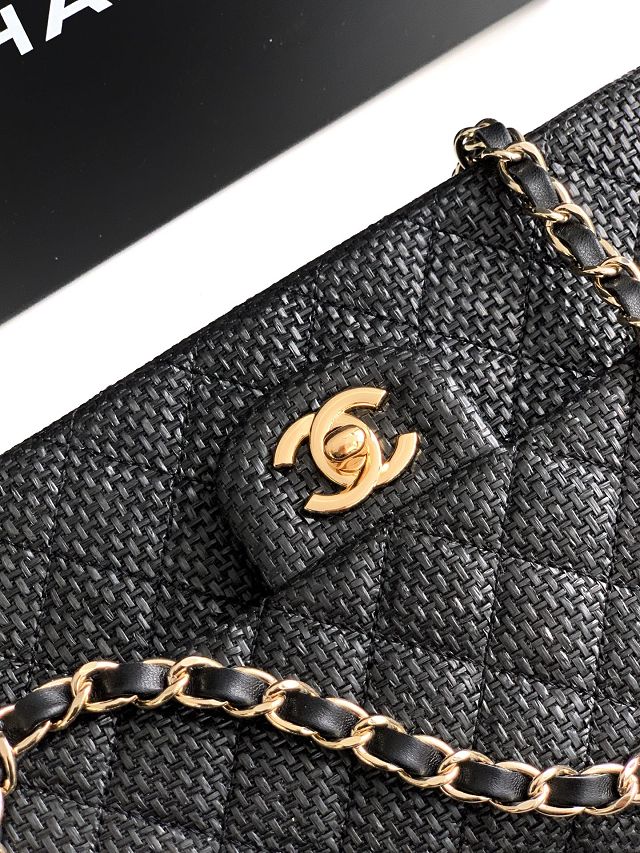 CC original straw medium flap bag A01112 black