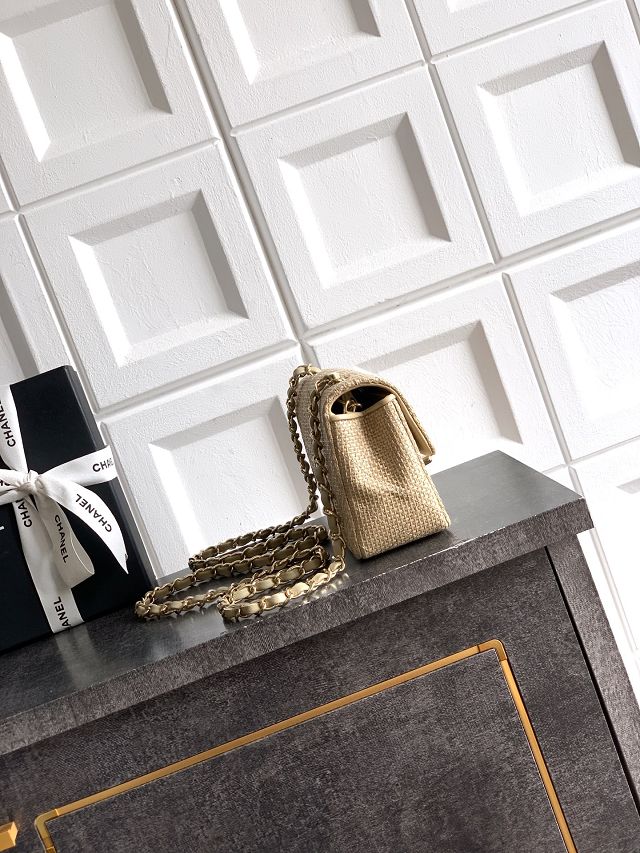 CC original straw mini flap bag A69900 apricot