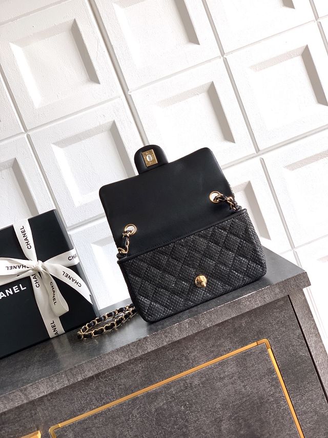 CC original straw mini flap bag A69900 black