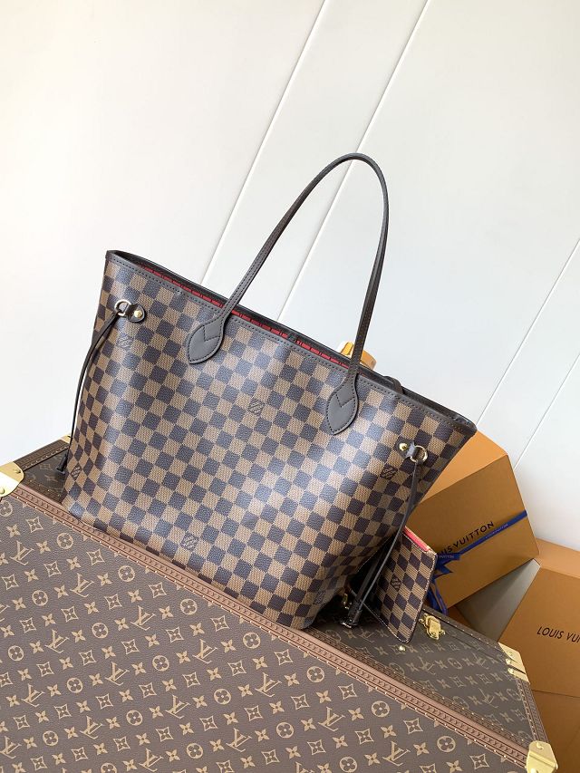 New Louis vuitton original damier ebene neverfull mm N40599 red