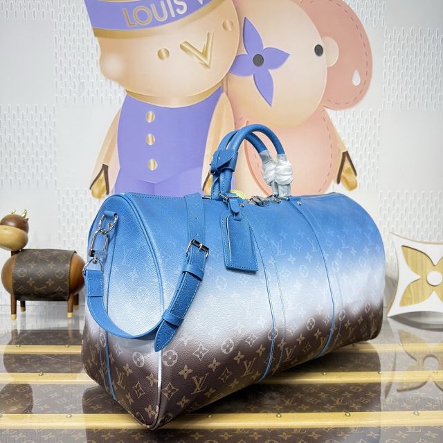Louis vuitton original monogram canvas keepall 50 M28227 blue