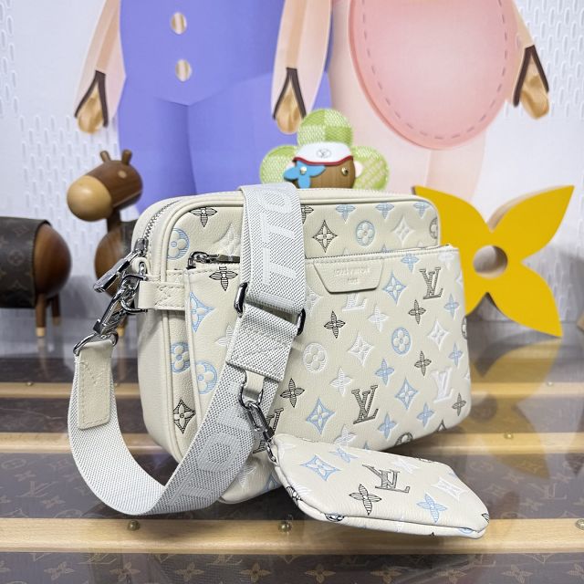 Louis vuitton original calfskin trio messenger bag M28854 white