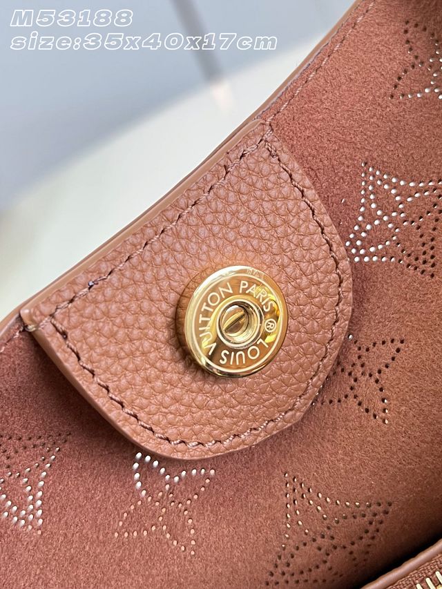 Louis vuitton original mahina leather carmel hobo bag M27446 brown