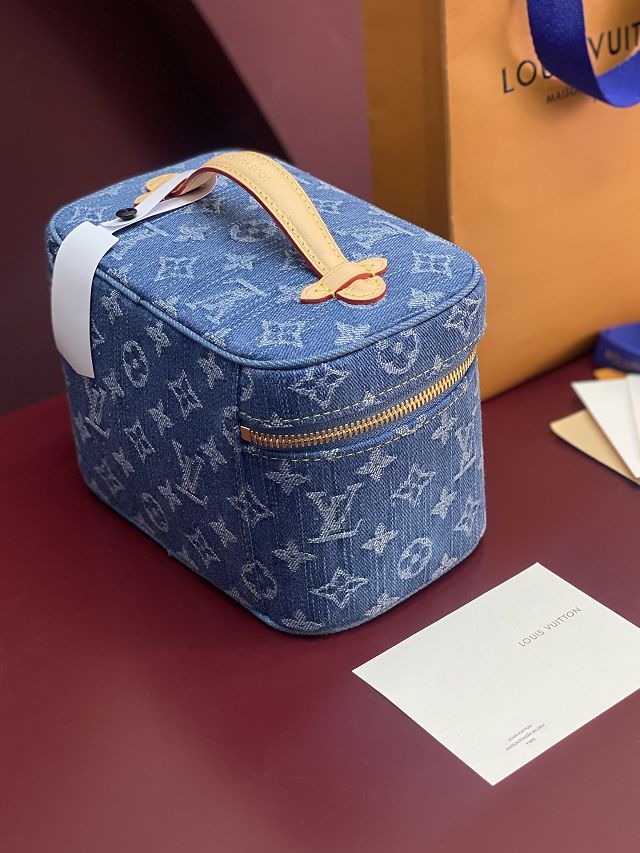 Louis vuitton original denim mini nice cosmetic case M27946 blue