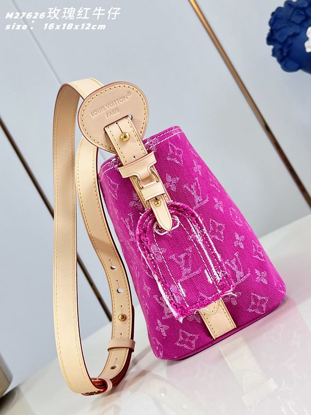 Louis vuitton original denim all in BB handbag M27626 fuchsia