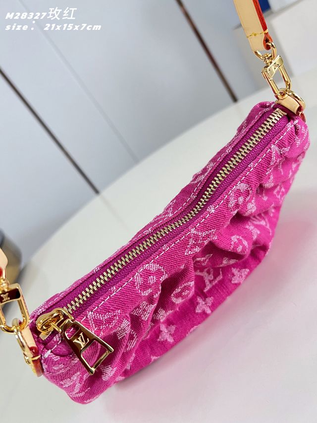 Louis vuitton original denim pochette valley handbag M28327 fuchsia