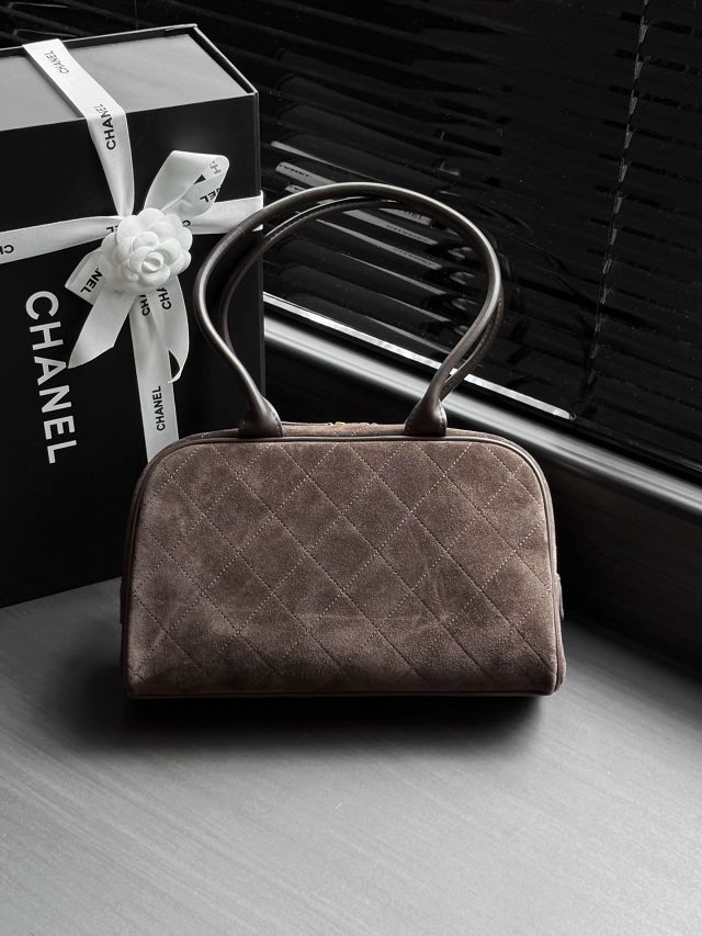 CC suede calfskin medium bowling bag AS6580 dark brown