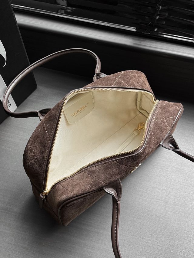 CC suede calfskin medium bowling bag AS6580 dark brown