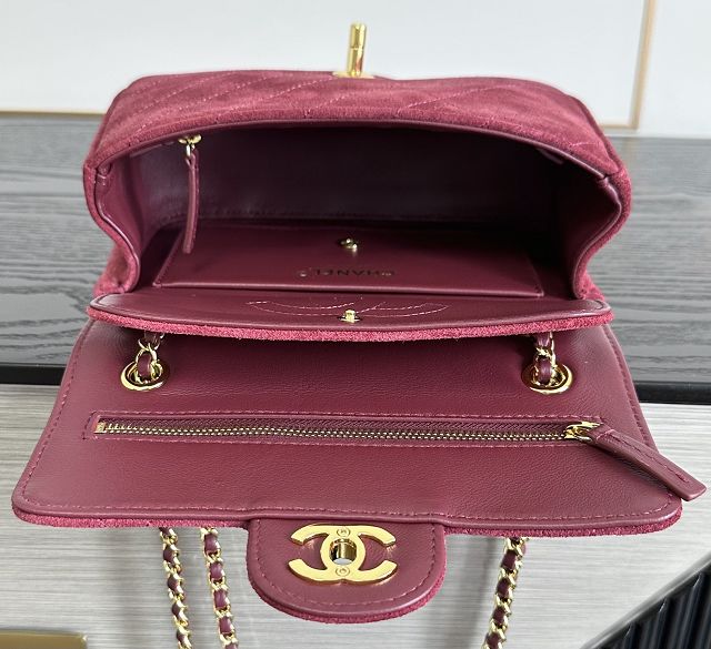 CC suede calfskin mini flap bag AS6626 bordeaux