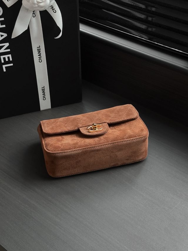 CC suede calfskin mini flap bag AS6626 brown