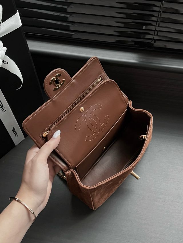 CC suede calfskin mini flap bag AS6626 brown