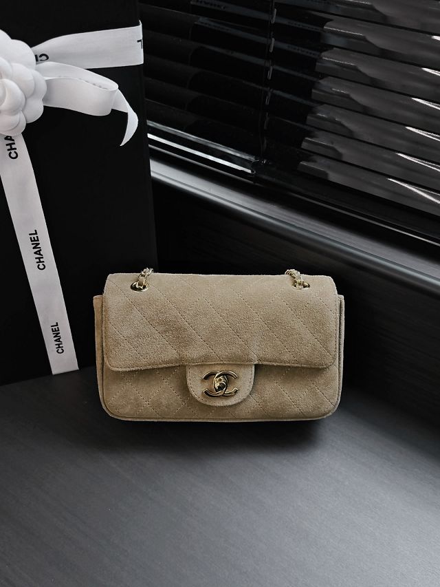 CC suede calfskin mini flap bag AS6626 light brown