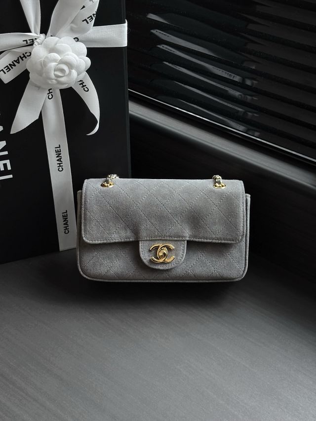 CC suede calfskin mini flap bag AS6626  grey