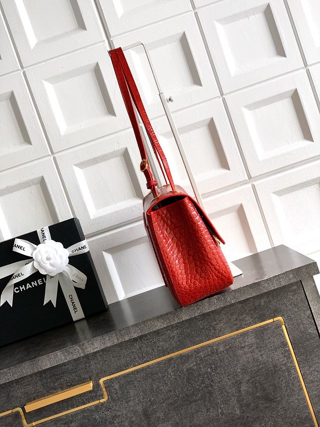CC crocodile calfskin maxi flap bag AS6231 red