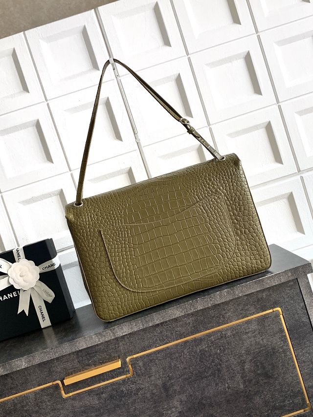 CC crocodile calfskin maxi flap bag AS6233 green