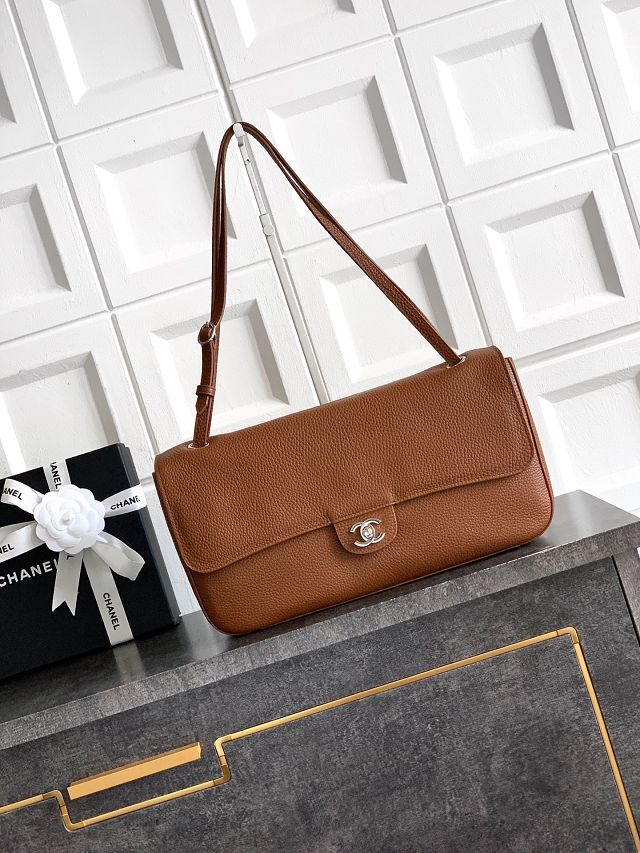 CC grained calfskin maxi flap bag AS6231 brown