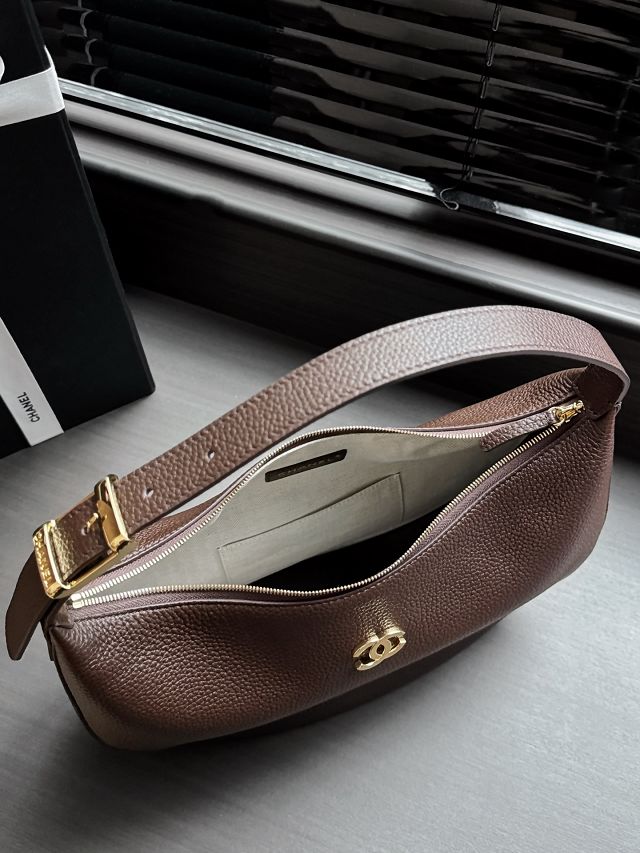 CC grained calfskin hobo handbag AS6570 dark brown